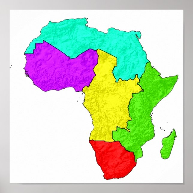 Affiche Carte de l'Afrique avec ses régions (Devant)
