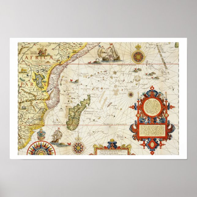 Affiche Carte de l'Afrique de l'Est et de Madagascar, 1596 (Devant)