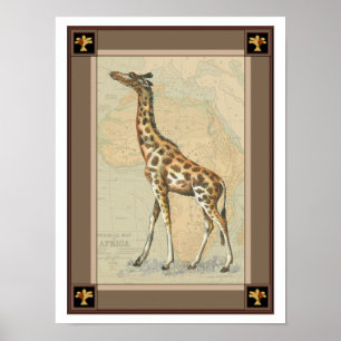 Affiche Carte de l'Afrique et une girafe