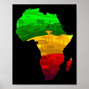 Affiche Carte de l'Afrique Vert Jaune Rouge Fière Africain