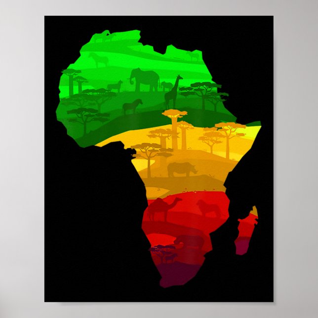Affiche Carte de l'Afrique Vert Jaune Rouge Fière Africain (Devant)