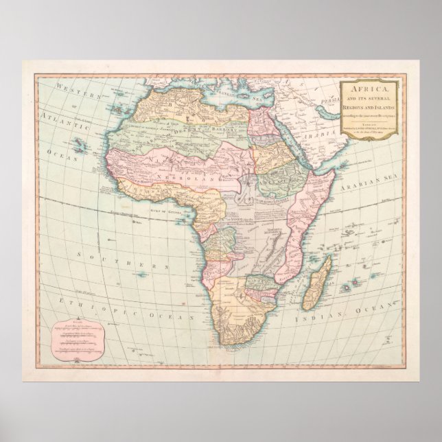 Affiche Carte de l'Afrique vintage (1800) continent africa (Devant)