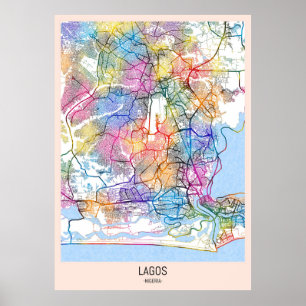 Affiche Carte de Lagos Nigeria