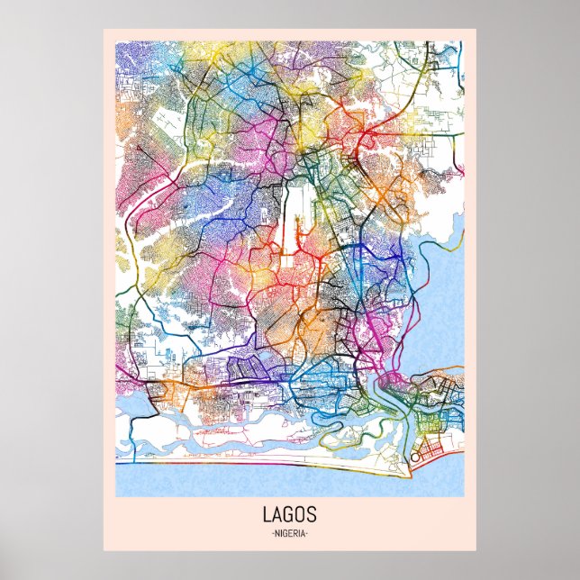 Affiche Carte de Lagos Nigeria (Devant)