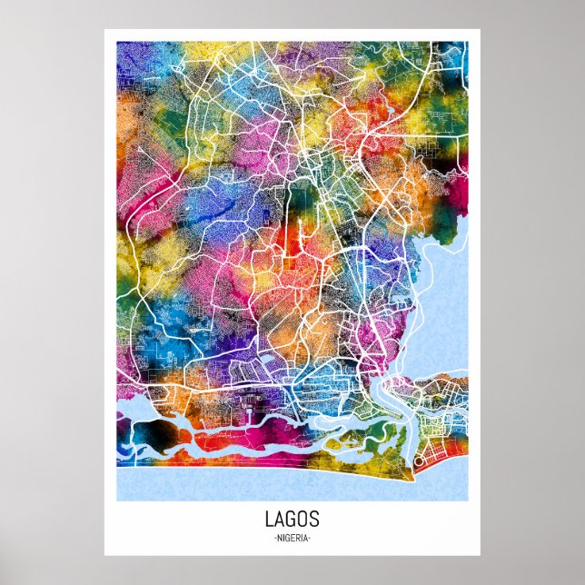 Affiche Carte de Lagos Nigeria (Devant)