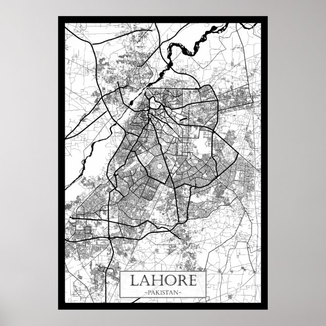 Affiche Carte de Lahore Pakistan (Devant)