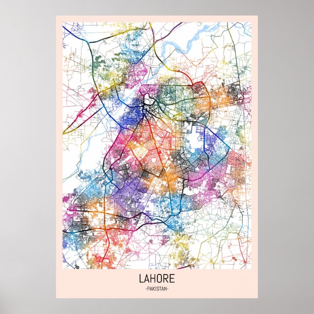 Affiche Carte de Lahore Pakistan (Devant)