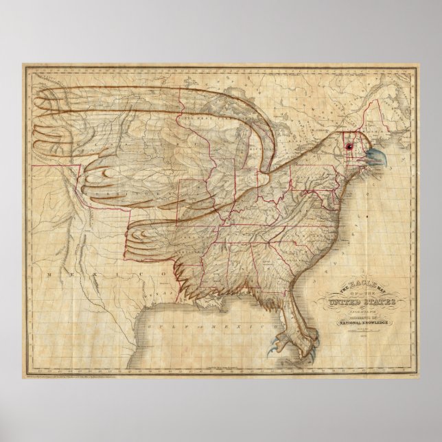 Affiche Carte de l'aigle des États-Unis vintages (1833) (Devant)