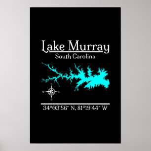 Affiche Carte de Lake Murray en Caroline du Sud avec coord