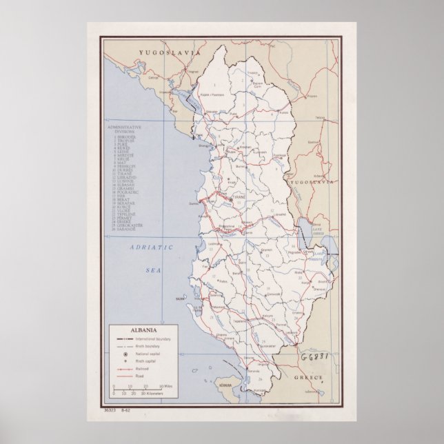 Affiche Carte de l'Albanie (1962) Atlas de l'Albanie Vinta (Devant)