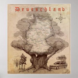Affiche Carte de l'Allemagne. Style d'une vieille gravure.