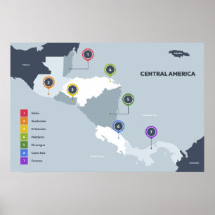 Affiche Carte de l'Amérique centrale