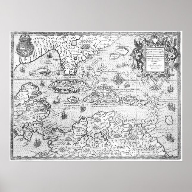 Affiche Carte de l'Amérique centrale 1594 (Devant)