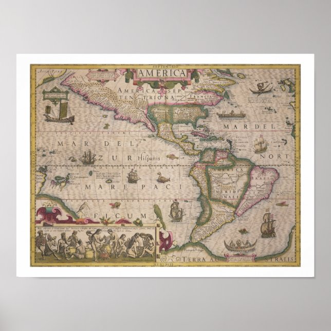 Affiche Carte de l'Amérique, du Mercator 'Atlas', pub. par (Devant)