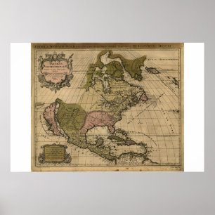 Affiche Carte de l'Amérique du Nord datée 1694