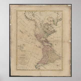 Affiche Carte de l'Amérique du Nord et du Sud de 1796 d'Al