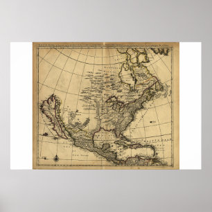 Affiche Carte de l'Amérique du Nord, l'anglais, circa 168