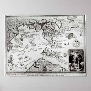 Affiche Carte de l'Amérique et des directions vers la Chin