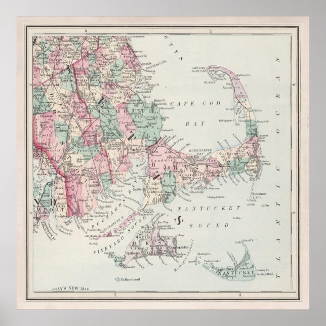 Affiche Carte de l'ancienne Cape Cod MA (1878) (Devant)