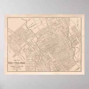 Affiche Carte de l'ancienne San Jose CA (1888)