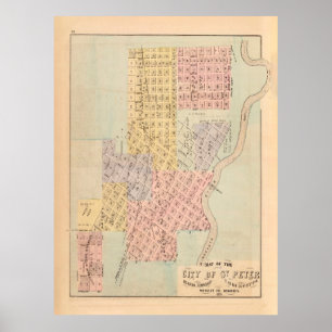Affiche Carte de l'ancienne St Peter MN (1872) Minnesota V