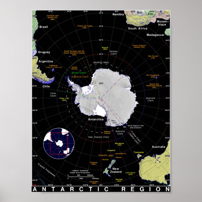 Affiche Carte de l'Antarctique (Devant)