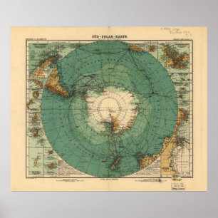 Affiche Carte de l'Antarctique de 1912 (Süd-Polar-Karte)