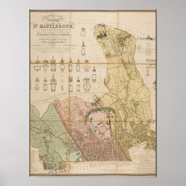 Affiche Carte de l'arrondissement de St Marylebone (Londre (Devant)