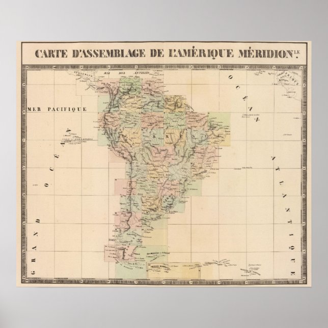 Affiche Carte de l'Assemblée de l'Amérique du Sud (Devant)