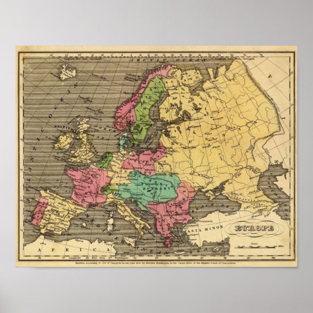 Affiche Carte de l'Atlas couleur main en Europe (Devant)