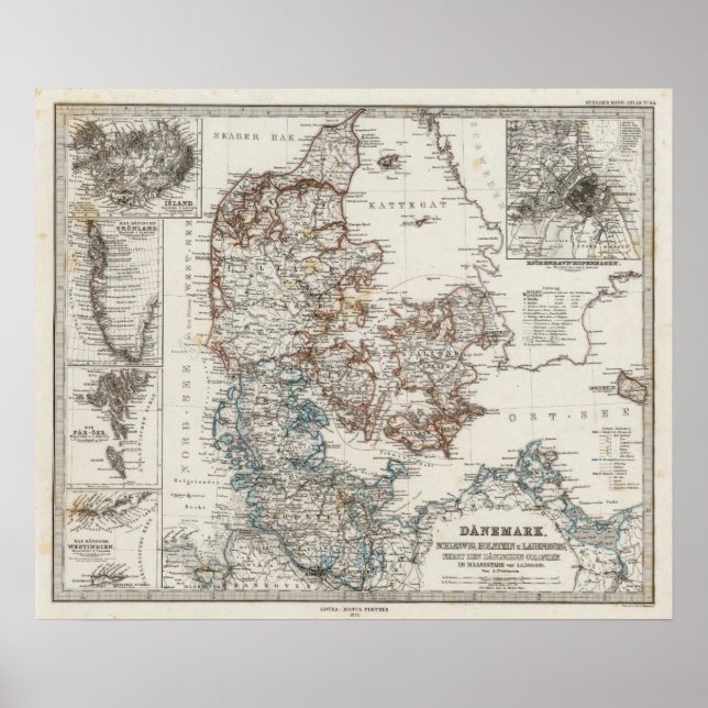 Affiche Carte de l'Atlas du Danemark avec 5 cartes d'entré (Devant)
