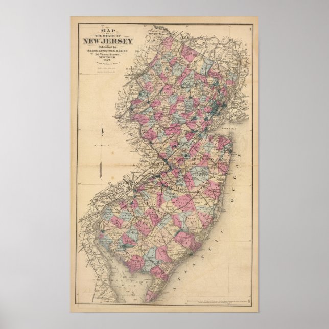 Affiche Carte de l'Atlas du New Jersey (Devant)