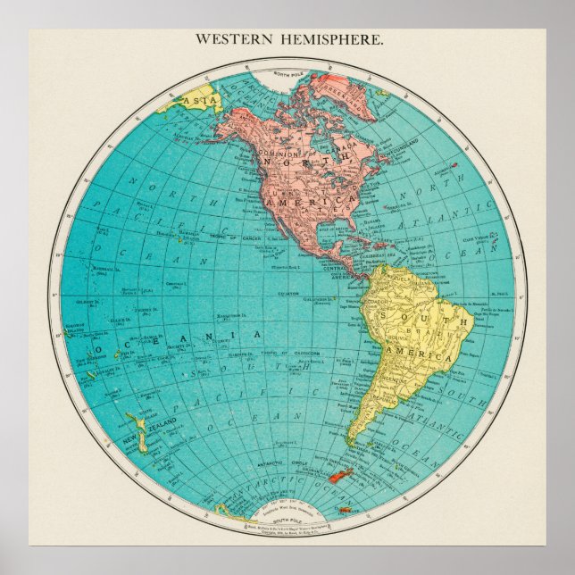 Affiche Carte de l'Atlas mondial de l'hémisphère occidenta (Devant)