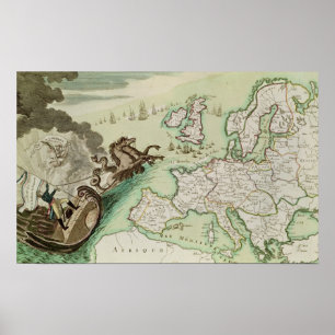 Affiche Carte de l'attaque navale sur l'Angleterre par Nap