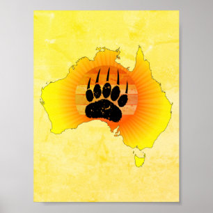 Affiche Carte de l'Australie ensoleillée avec ours au couc