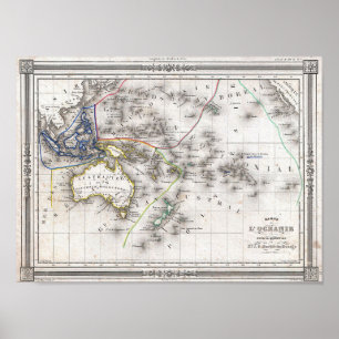 Affiche Carte de l'Australie et de la Polynésie