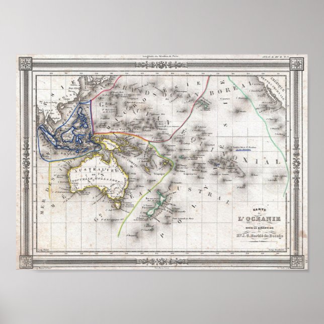 Affiche Carte de l'Australie et de la Polynésie (Devant)