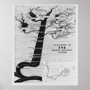 AFFICHE CARTE DE L'AUTORITÉ DE LA VALLÉE DU TENNESSEE 1933