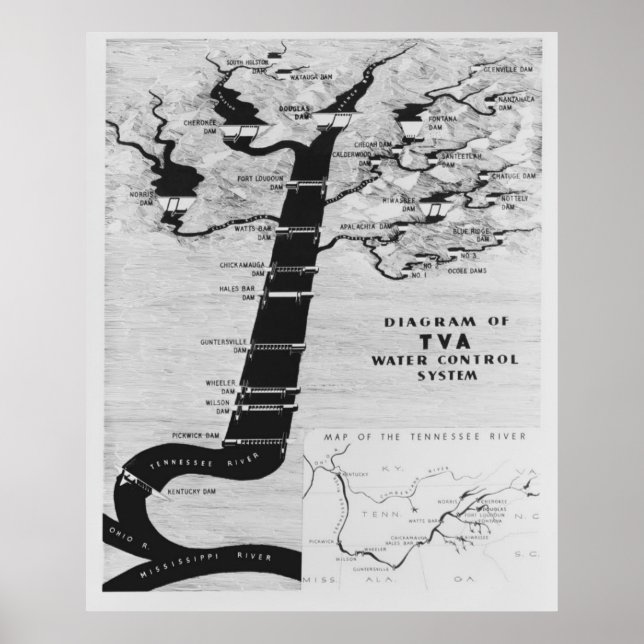 AFFICHE CARTE DE L'AUTORITÉ DE LA VALLÉE DU TENNESSEE 1933 (Devant)