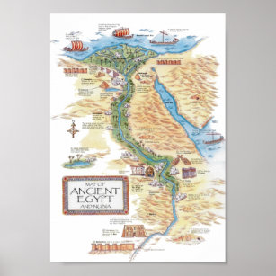 Affiche Carte de l'Egypte ancienne et de la Nubie