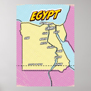 Affiche Carte de l'Egypte illustrée par Pop Art