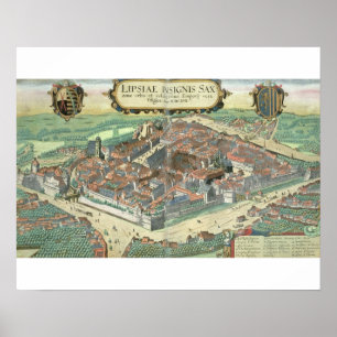 Affiche Carte de Leipzig, de "Civitates Orbis Terrarum"