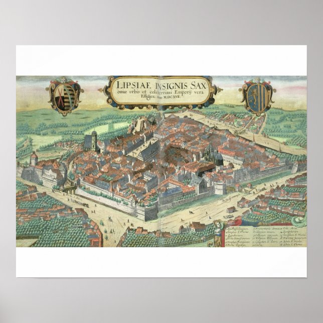 Affiche Carte de Leipzig, de Civitates Orbis Terrarum par (Devant)