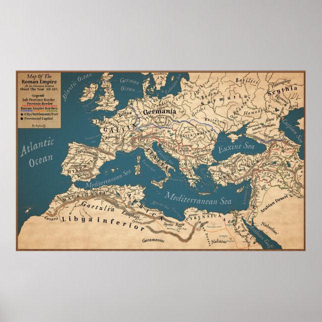 Affiche Carte De L'Empire Romain Dans Sa Plus Grande Mesur (Devant)