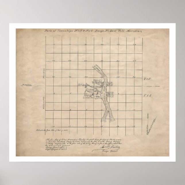Affiche Carte de l'enquête USGS de Portland Oregon 1853 (Devant)
