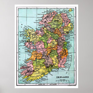 Affiche Carte de l'époque victorienne antique Irlande