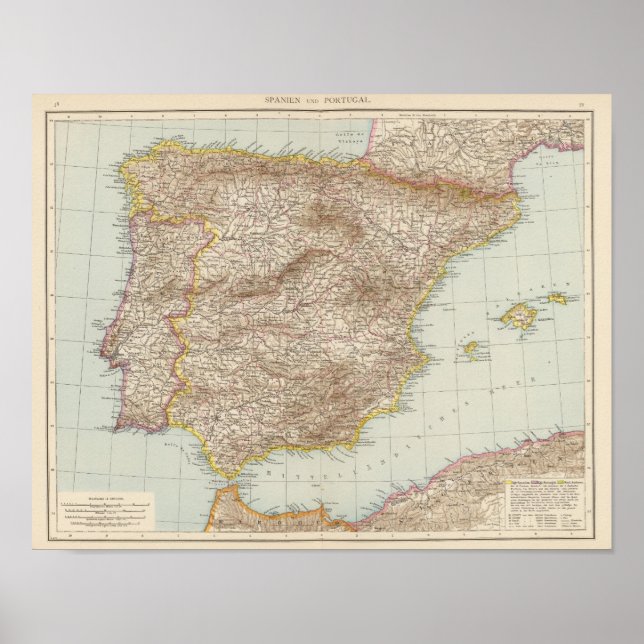 Affiche Carte de l'Espagne et du Portugal (Devant)