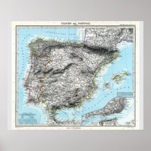 Affiche Carte de l'Espagne et du Portugal (1891)