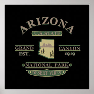 Affiche carte de l'état d'arizona