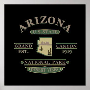 Affiche carte de l'état d'arizona